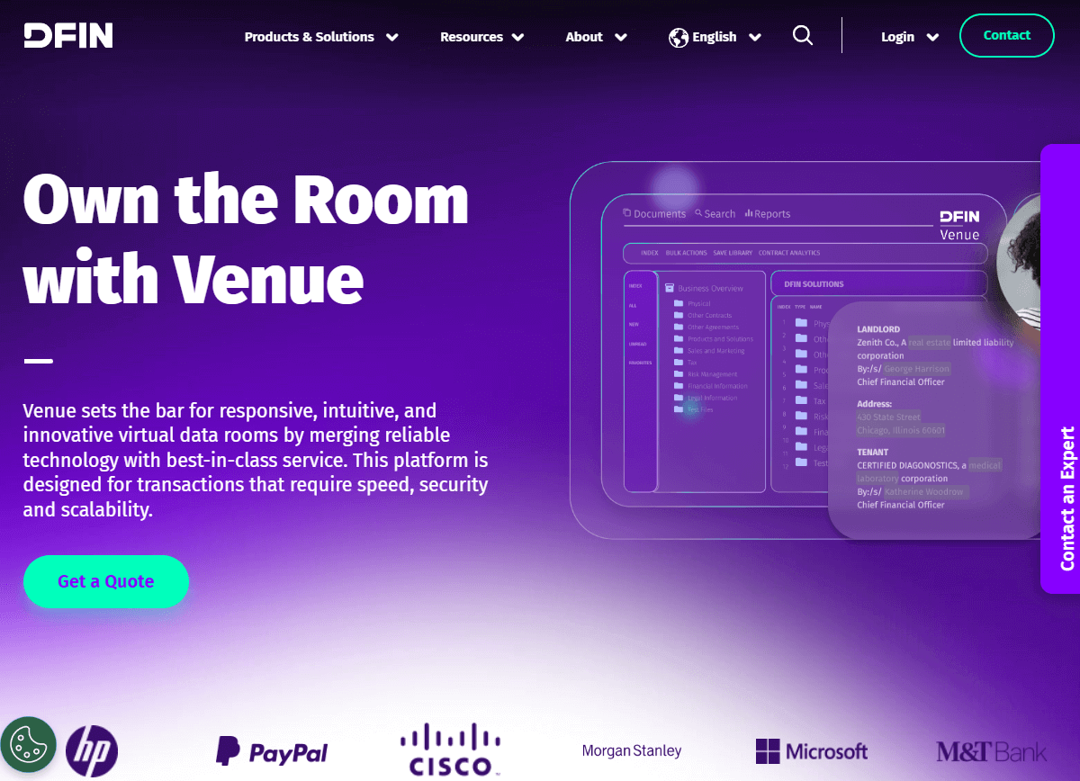 DFIN Venue product screenshot
