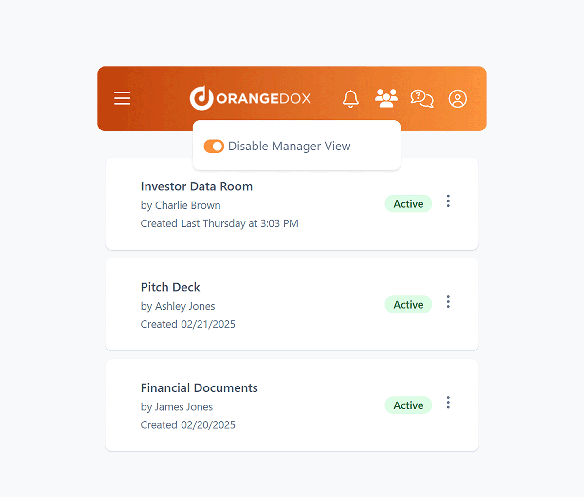 Orangedox App - Manager app view